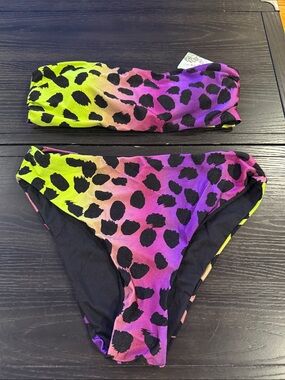 Sunset Leopard Bandeau Bikini Set - Multicolor